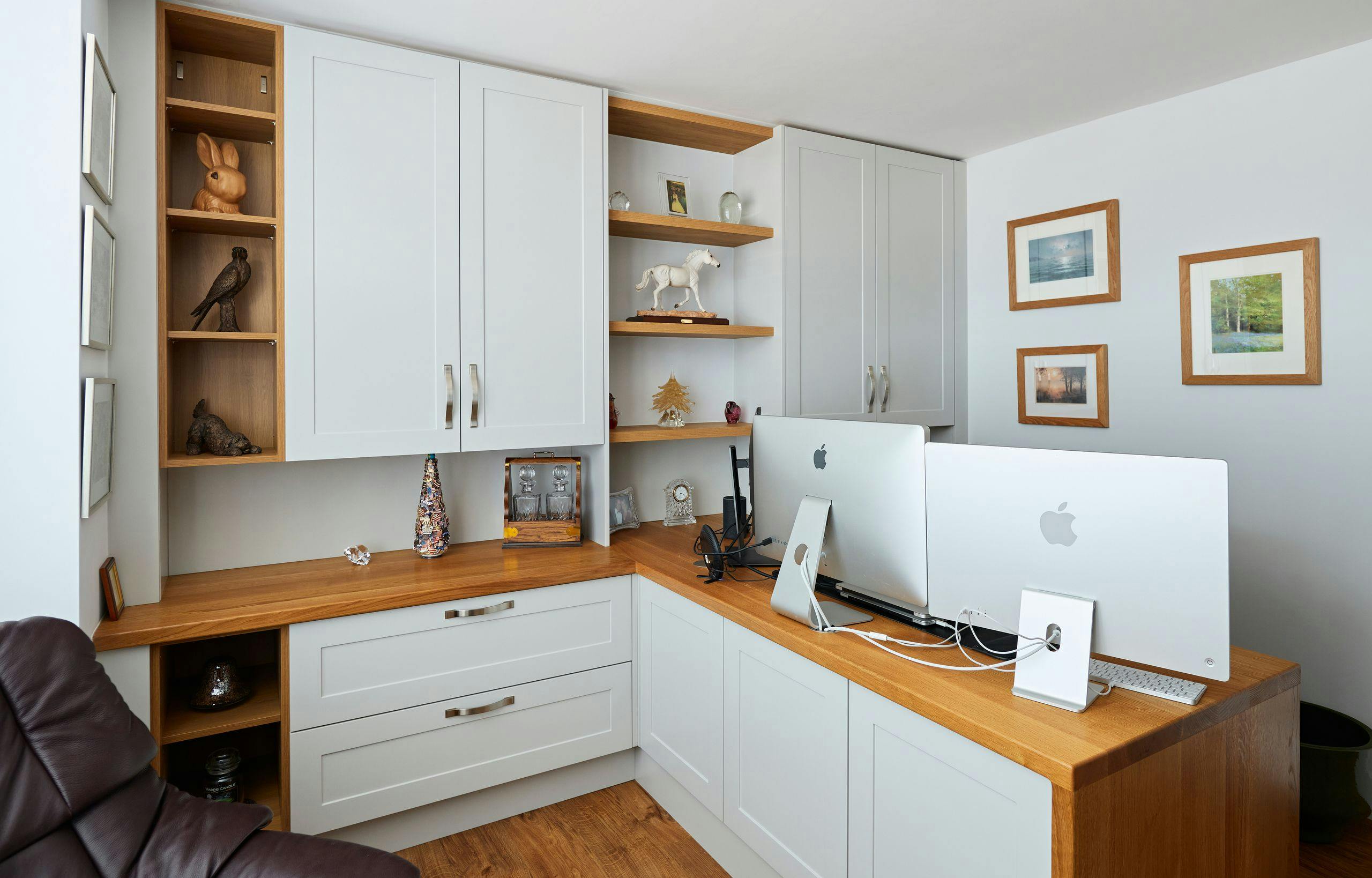 Bespoke fitted home office furniture with oak tops and painted shaker doors