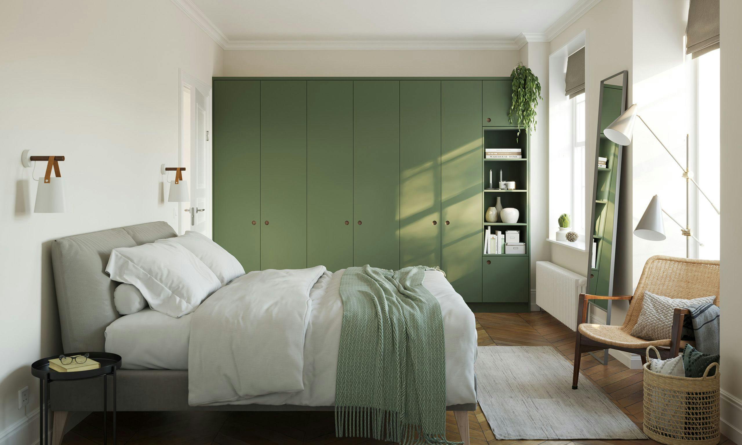 Painted green custom fitted bedroom wardrobe